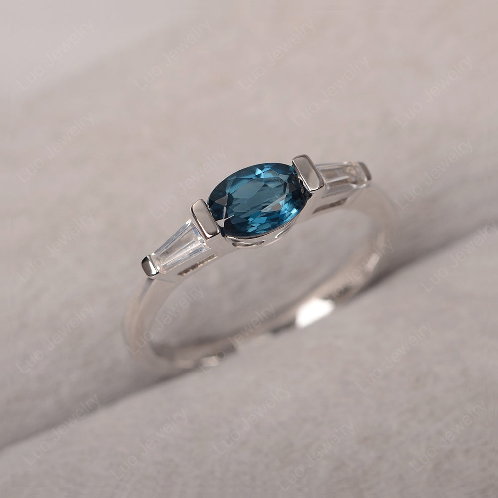 Oval Cut London Blue Topaz East West Engagement Ring - LUO Jewelry