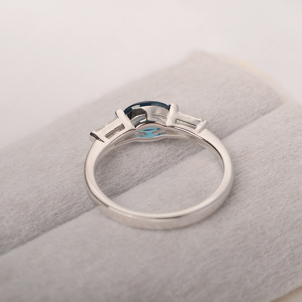 Oval Cut London Blue Topaz East West Engagement Ring - LUO Jewelry