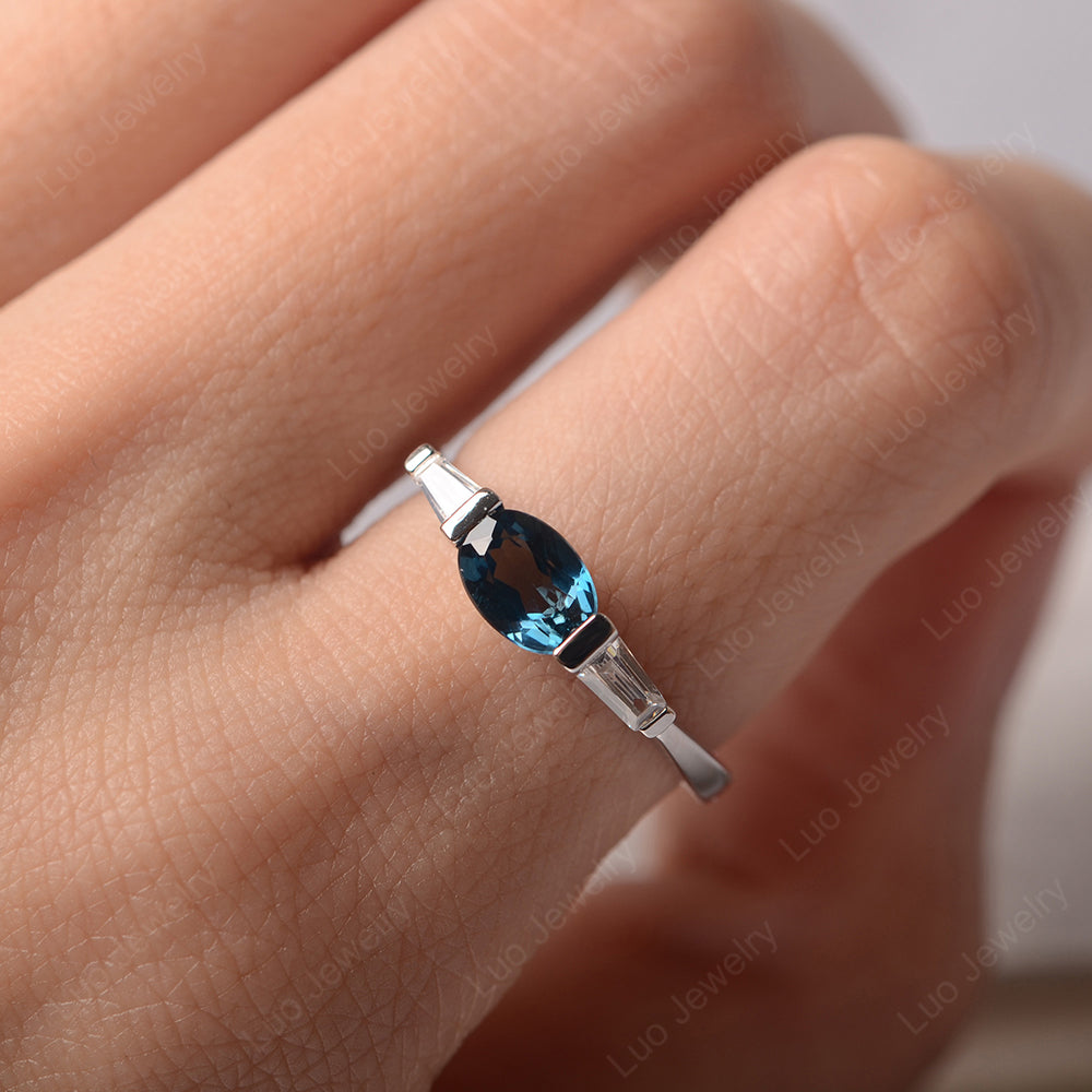 Oval Cut London Blue Topaz East West Engagement Ring - LUO Jewelry