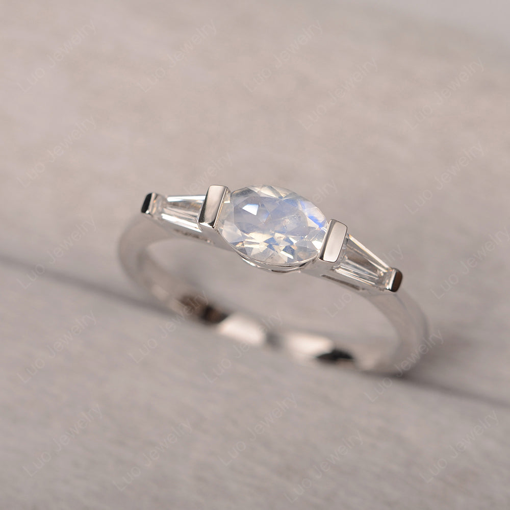 Oval Cut Moonstone East West Engagement Ring - LUO Jewelry