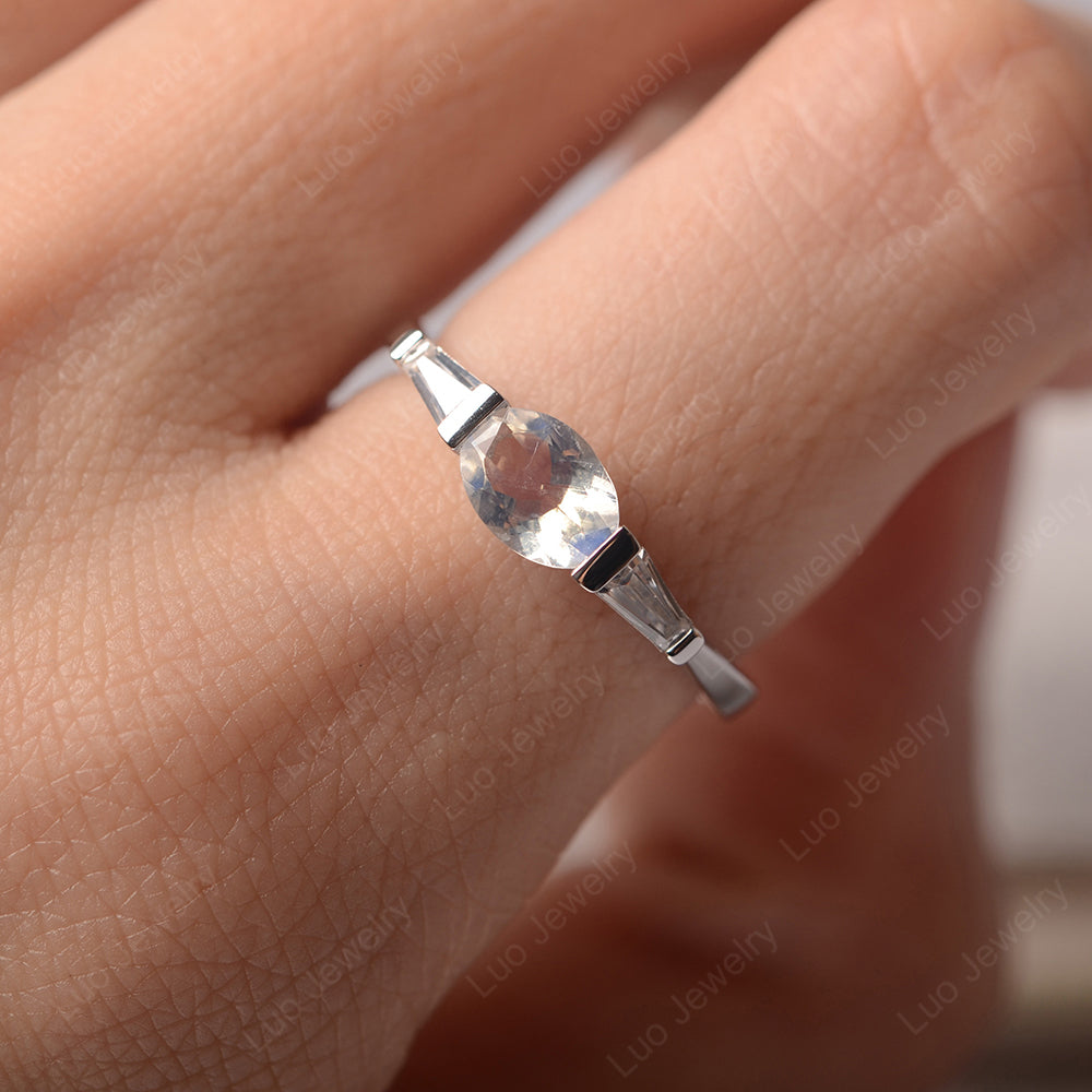 Oval Cut Moonstone East West Engagement Ring - LUO Jewelry
