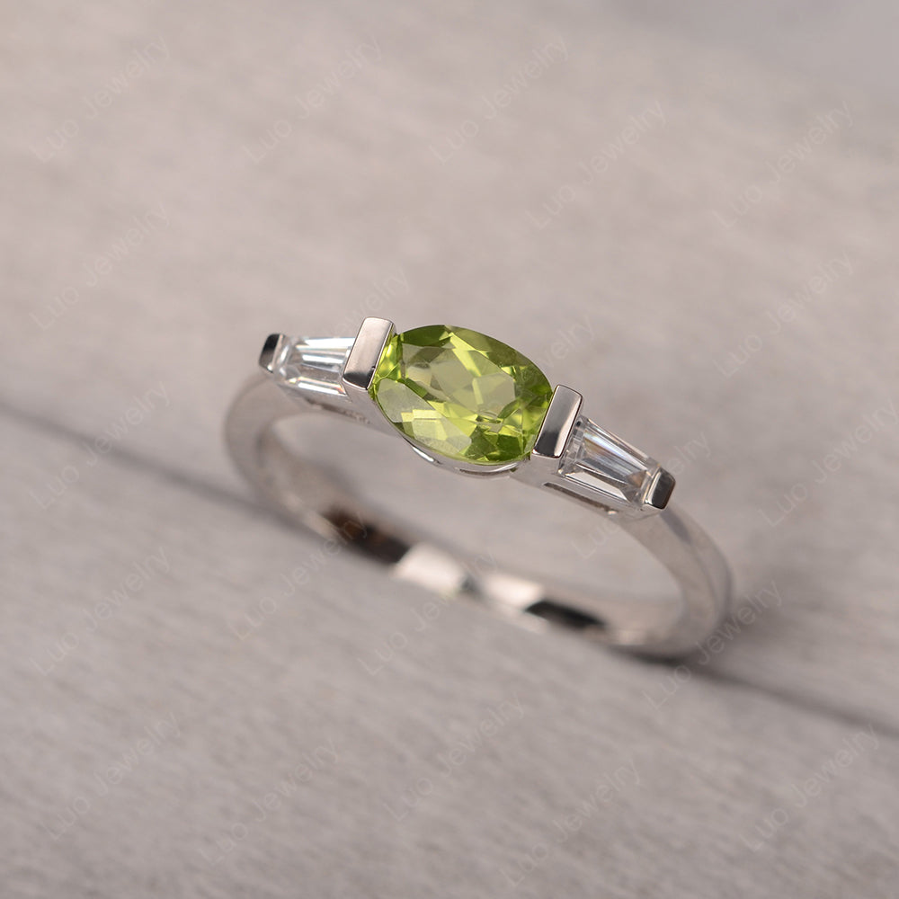 Oval Cut Peridot East West Engagement Ring - LUO Jewelry