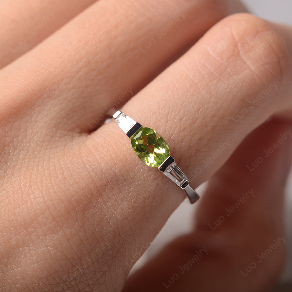 Oval Cut Peridot East West Engagement Ring - LUO Jewelry