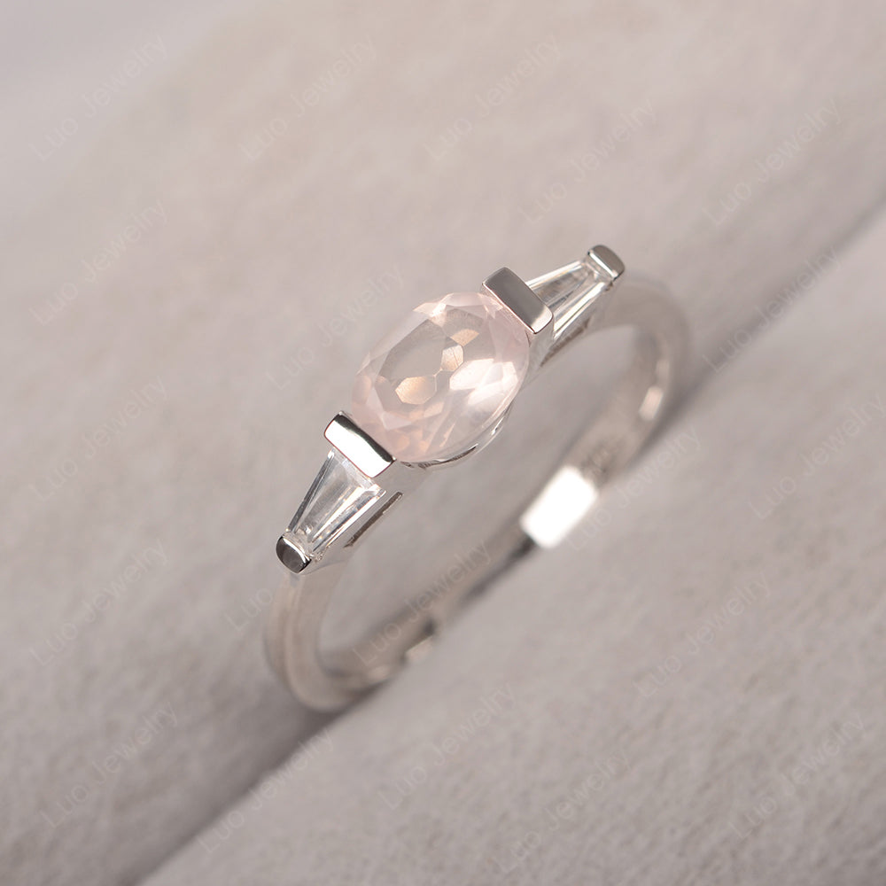 Oval Cut Rose Quartz East West Engagement Ring - LUO Jewelry