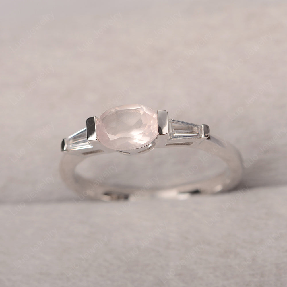 Oval Cut Rose Quartz East West Engagement Ring - LUO Jewelry