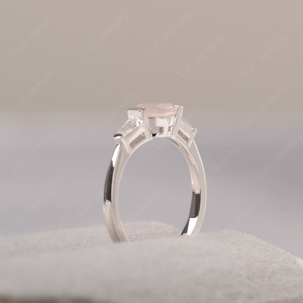 Oval Cut Rose Quartz East West Engagement Ring - LUO Jewelry