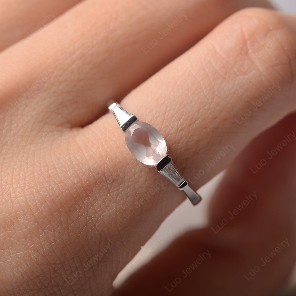 Oval Cut Rose Quartz East West Engagement Ring - LUO Jewelry