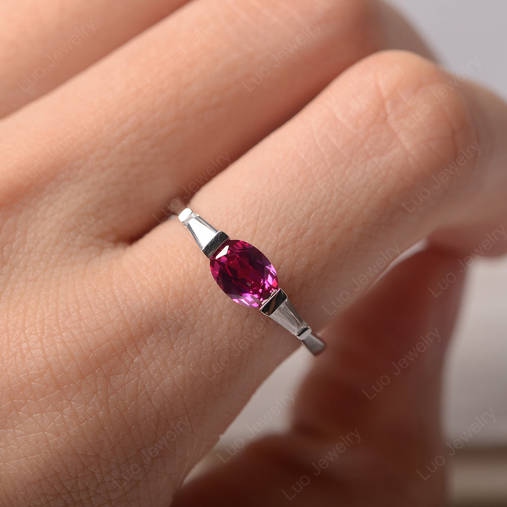 Oval Cut Ruby East West Engagement Ring - LUO Jewelry