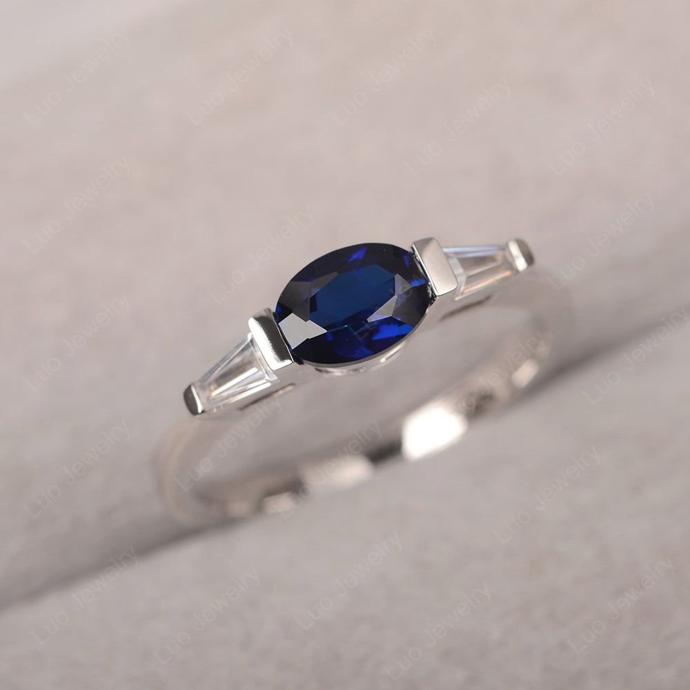 Oval Cut Lab Sapphire East West Engagement Ring - LUO Jewelry