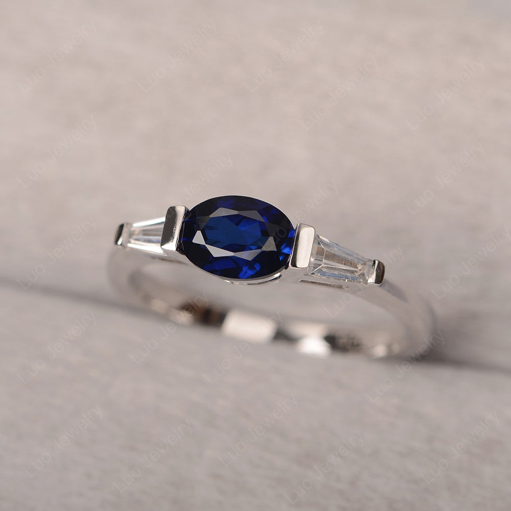 Oval Cut Lab Sapphire East West Engagement Ring - LUO Jewelry