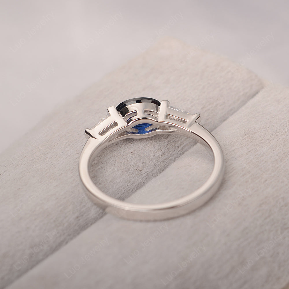 Oval Cut Lab Sapphire East West Engagement Ring - LUO Jewelry