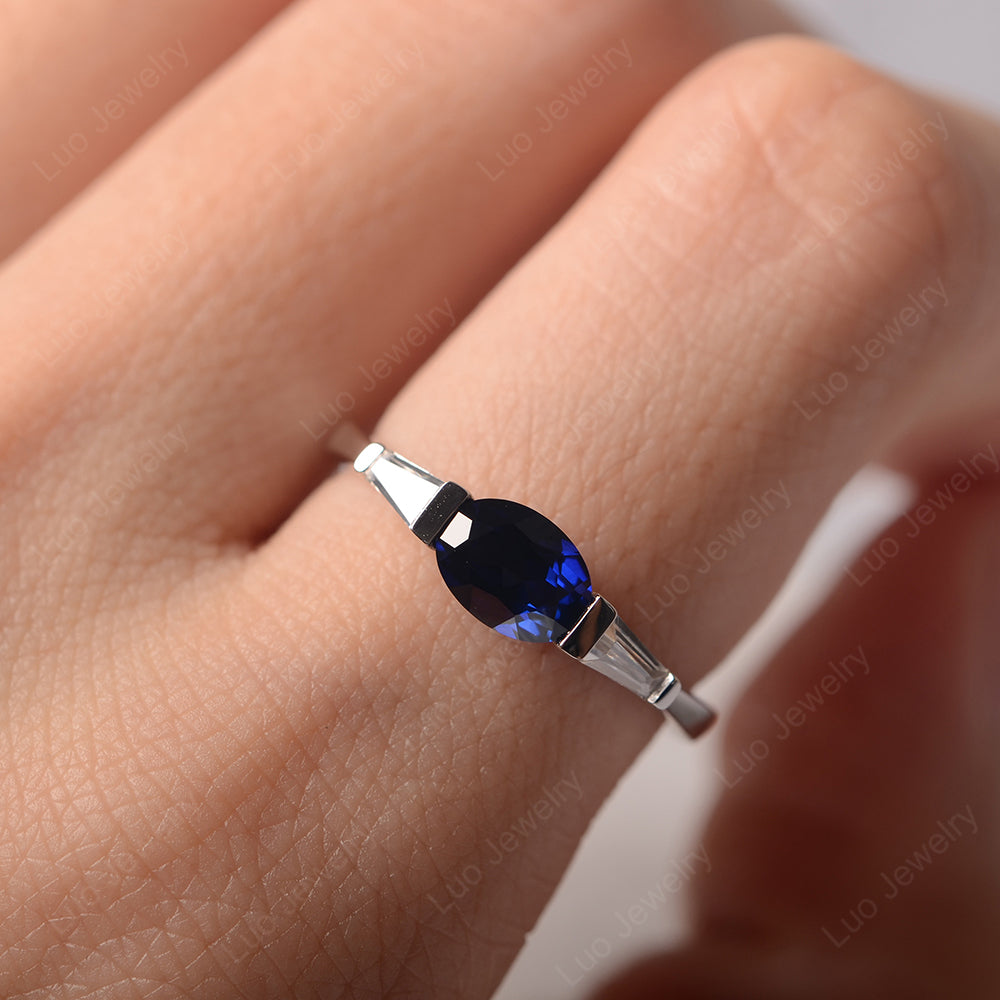 Oval Cut Lab Sapphire East West Engagement Ring - LUO Jewelry