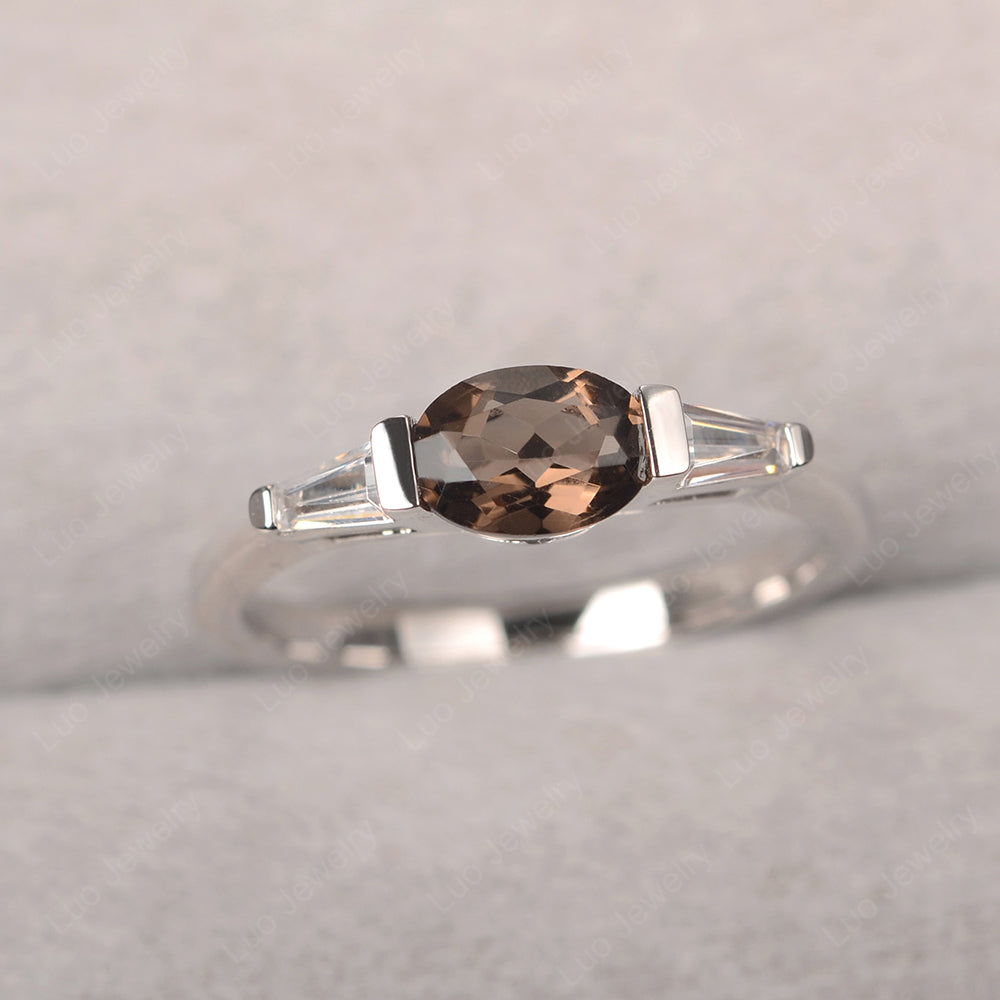 Oval Cut Smoky Quartz  East West Engagement Ring - LUO Jewelry