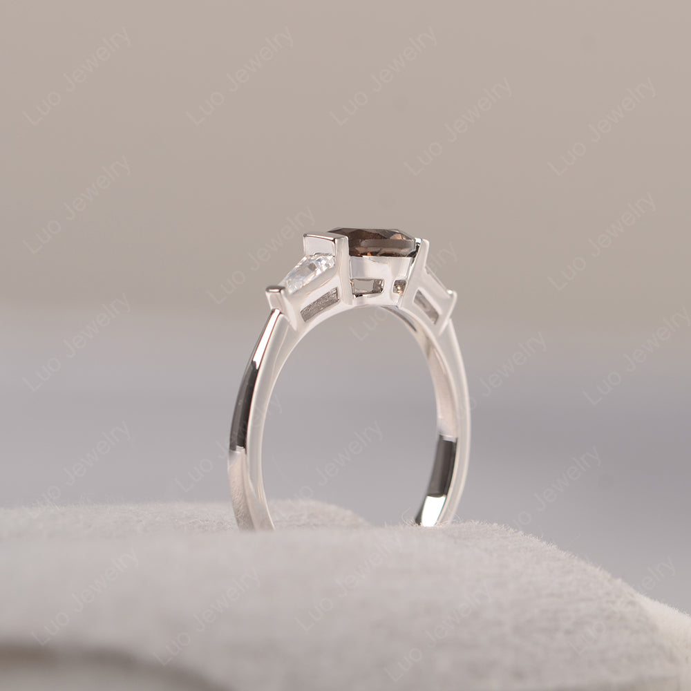 Oval Cut Smoky Quartz  East West Engagement Ring - LUO Jewelry