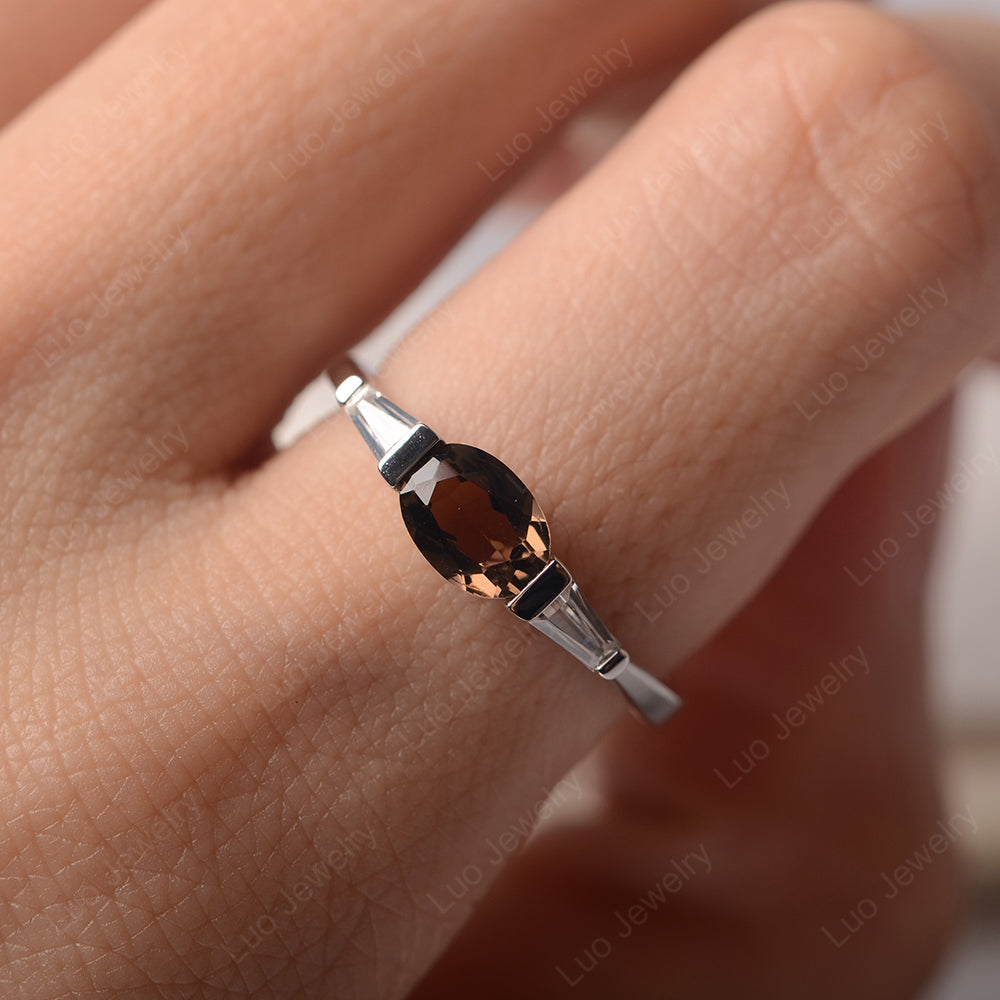 Oval Cut Smoky Quartz  East West Engagement Ring - LUO Jewelry