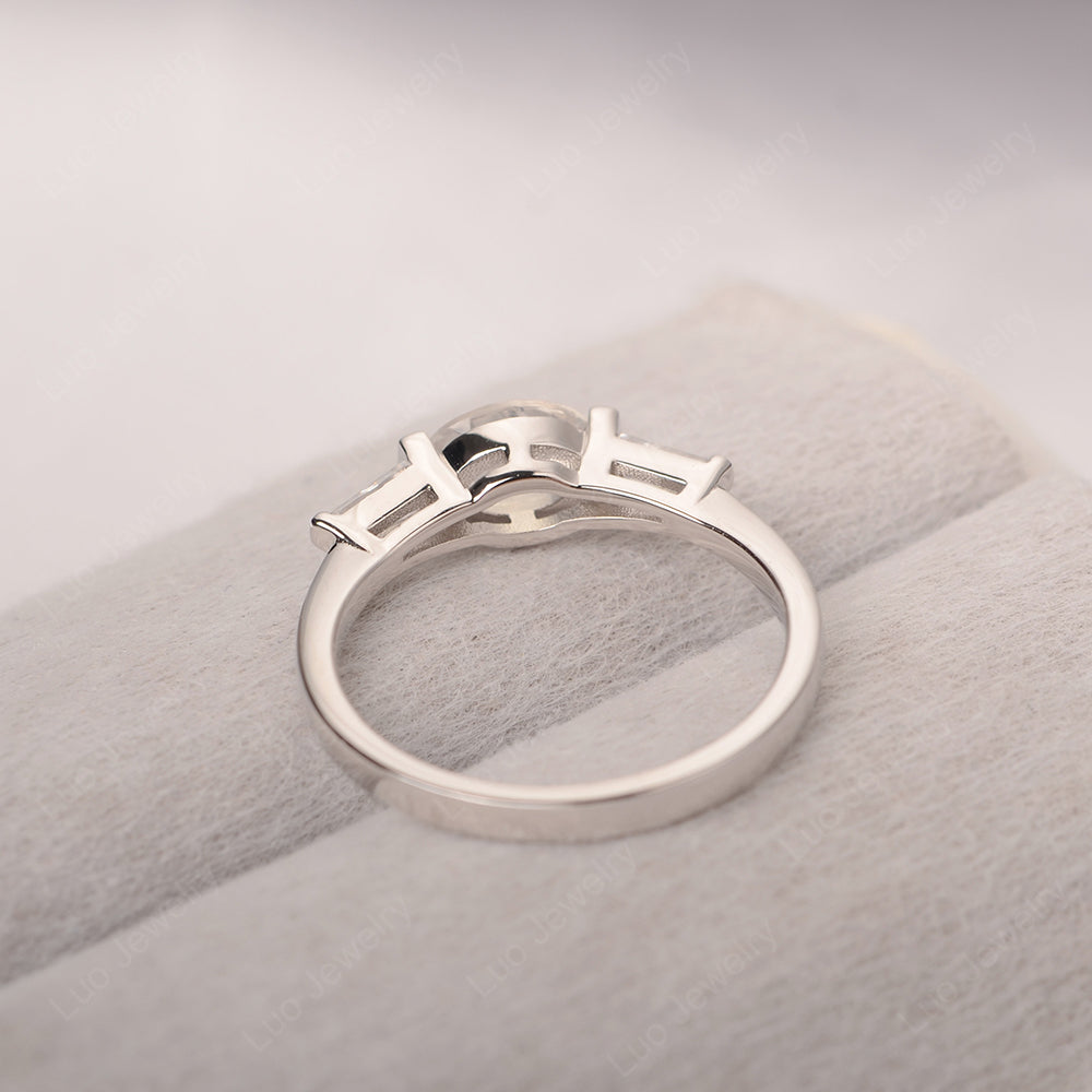 Oval Cut White Topaz East West Engagement Ring - LUO Jewelry