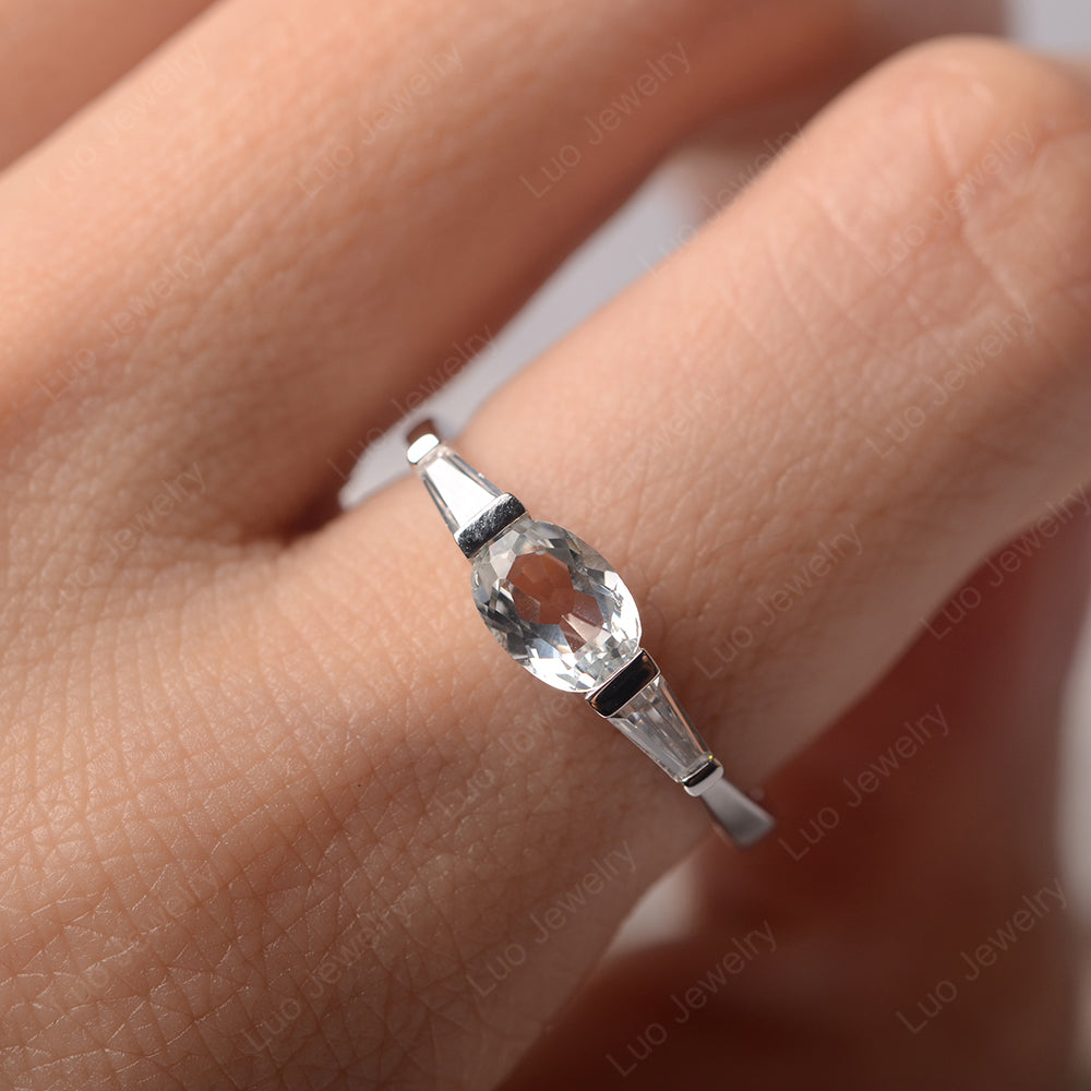 Oval Cut White Topaz East West Engagement Ring - LUO Jewelry
