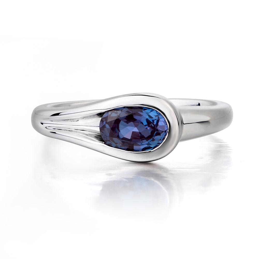 Oval Alexandrite Solitaire Ring White Gold - LUO Jewelry