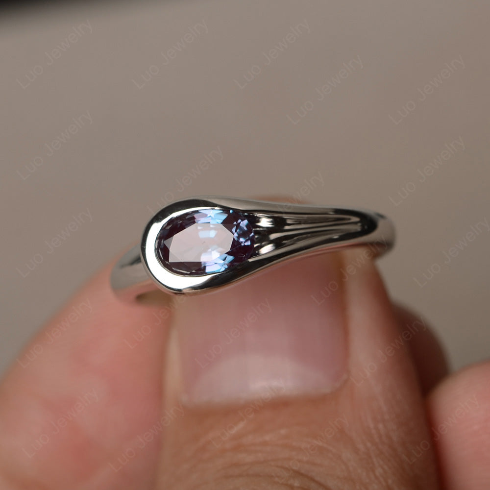Oval Alexandrite Solitaire Ring White Gold - LUO Jewelry