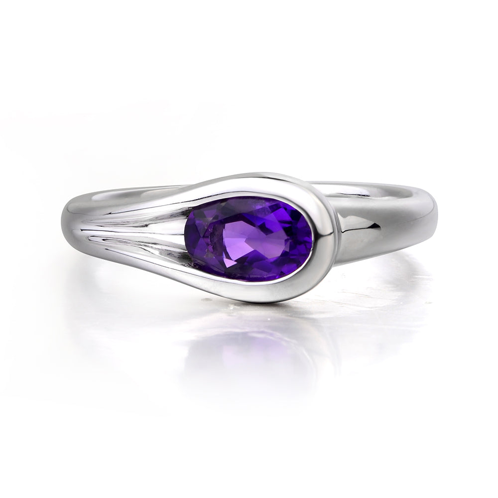 Oval Amethyst Solitaire Ring White Gold - LUO Jewelry