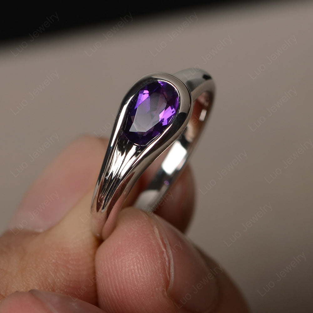 Oval Amethyst Solitaire Ring White Gold - LUO Jewelry