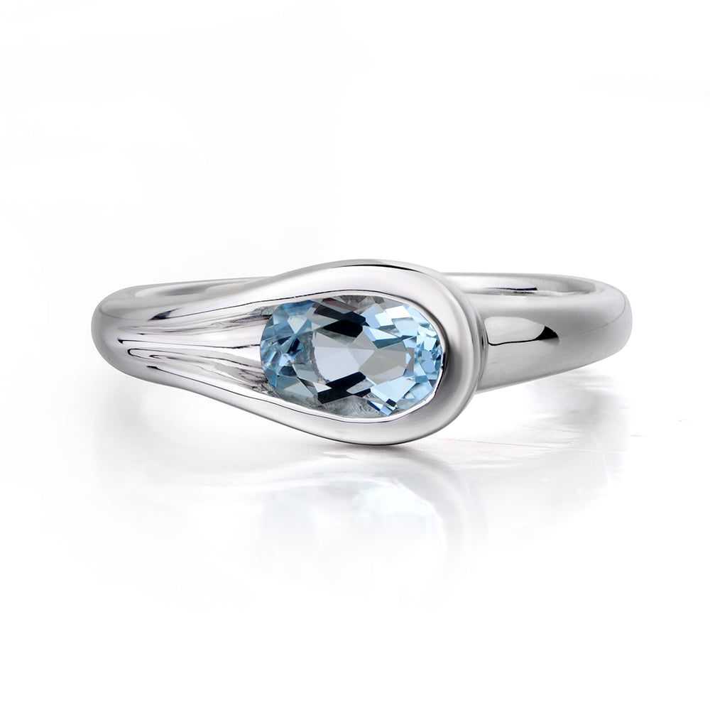 Oval Aquamarine Solitaire Ring White Gold - LUO Jewelry