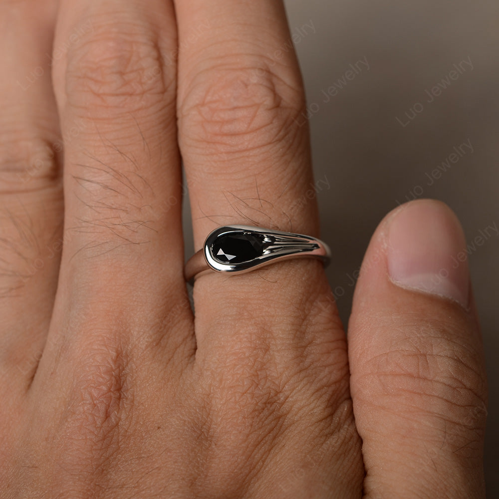Oval Black Spinel Solitaire Ring White Gold - LUO Jewelry