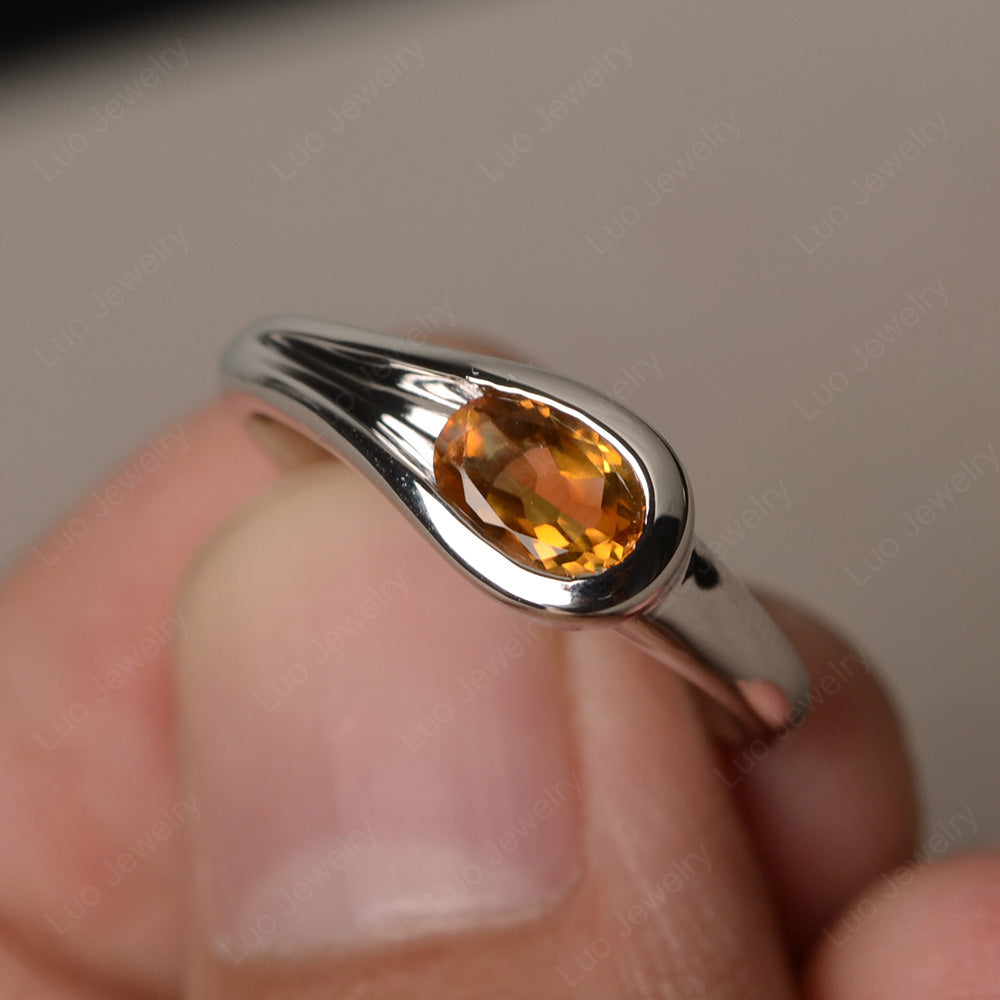 Oval Citrine Solitaire Ring White Gold - LUO Jewelry