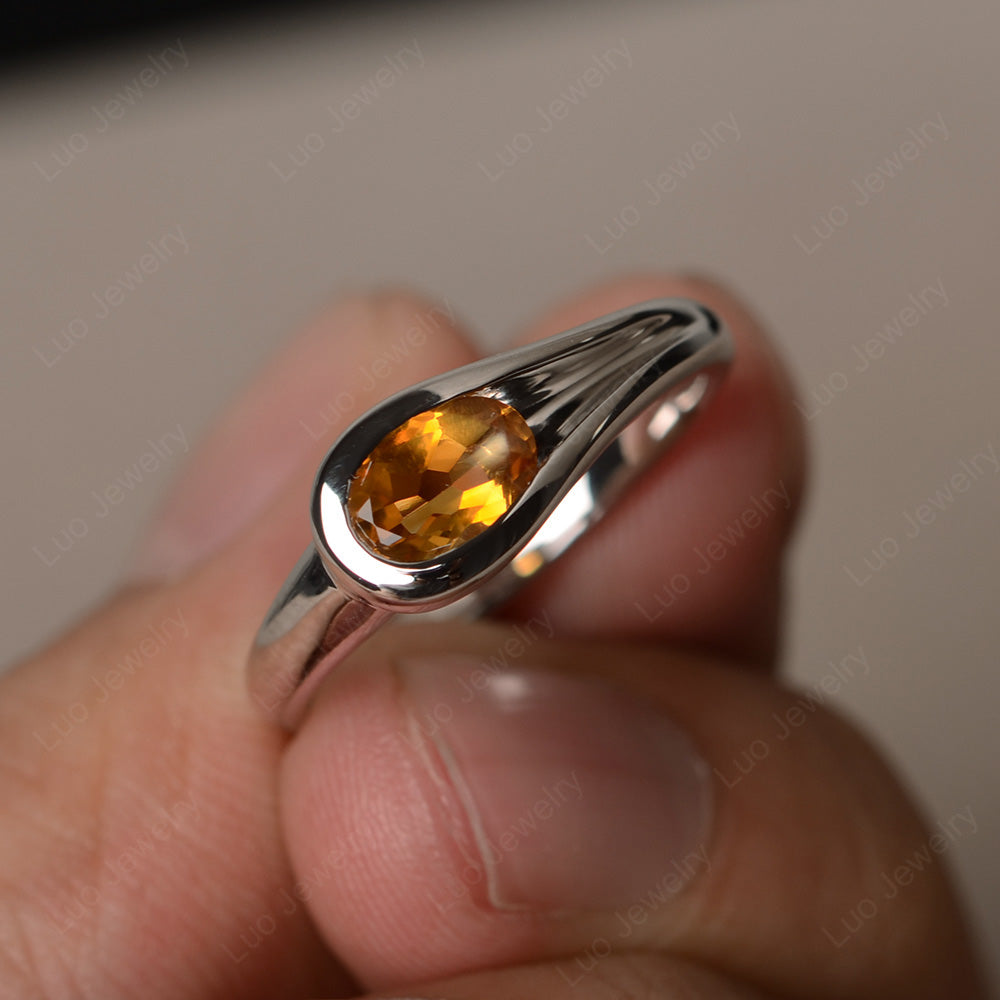 Oval Citrine Solitaire Ring White Gold - LUO Jewelry
