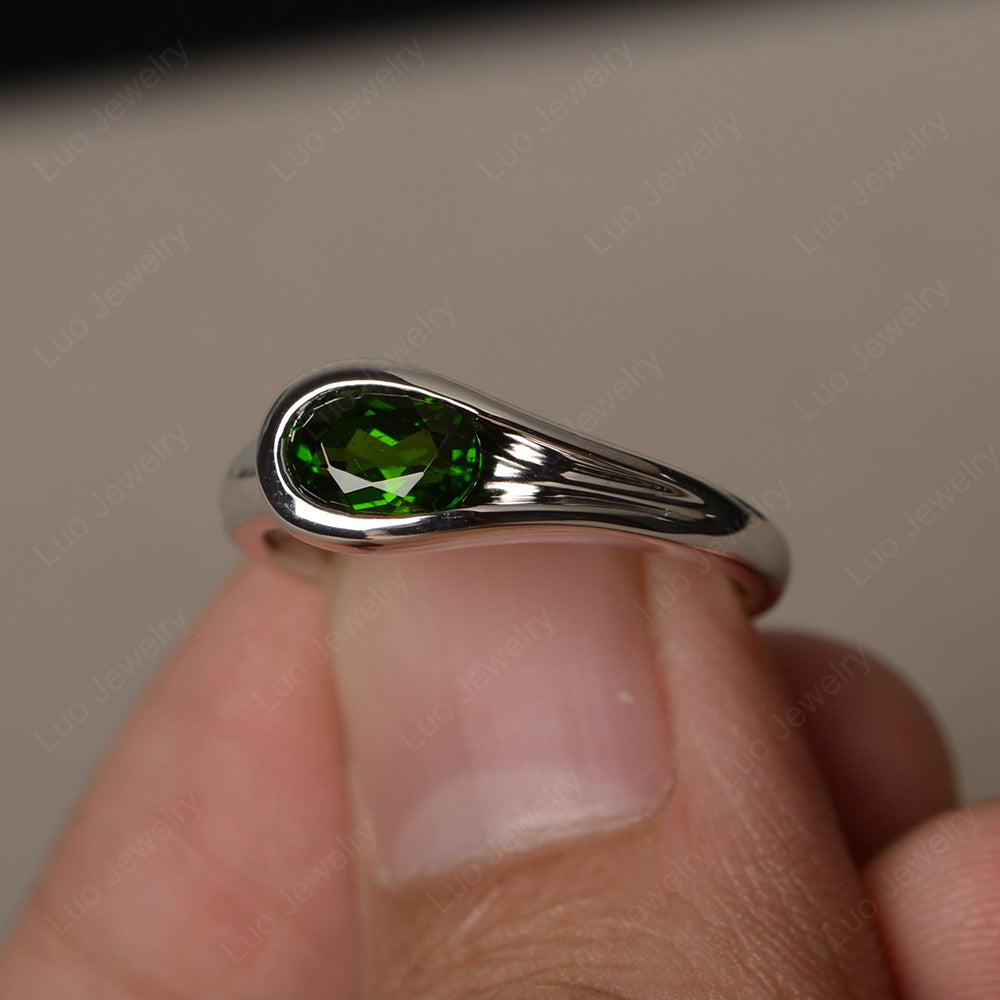 Oval Diopside Solitaire Ring White Gold - LUO Jewelry