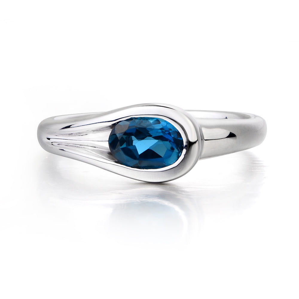 Oval London Blue Topaz Solitaire Ring White Gold - LUO Jewelry