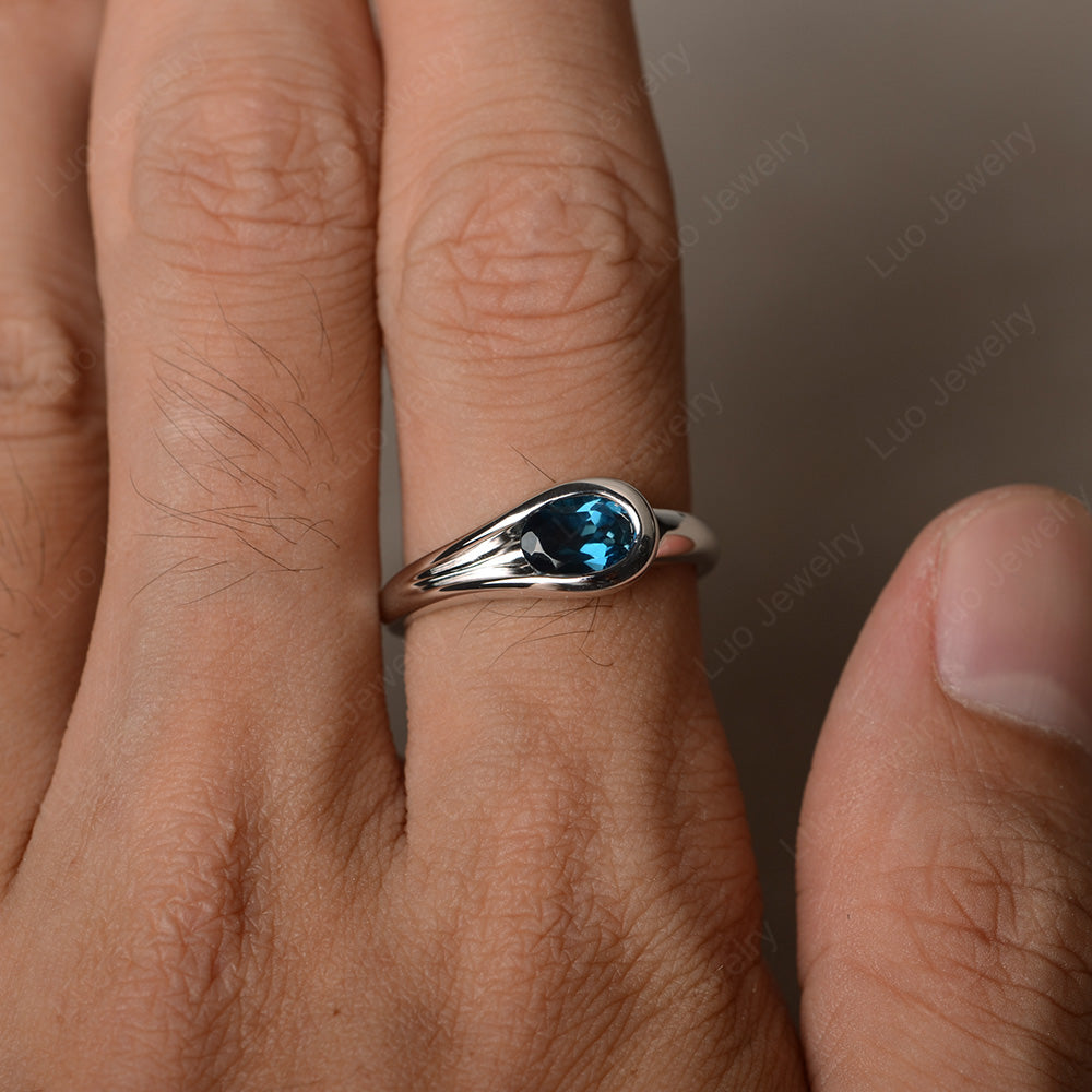 Oval London Blue Topaz Solitaire Ring White Gold - LUO Jewelry
