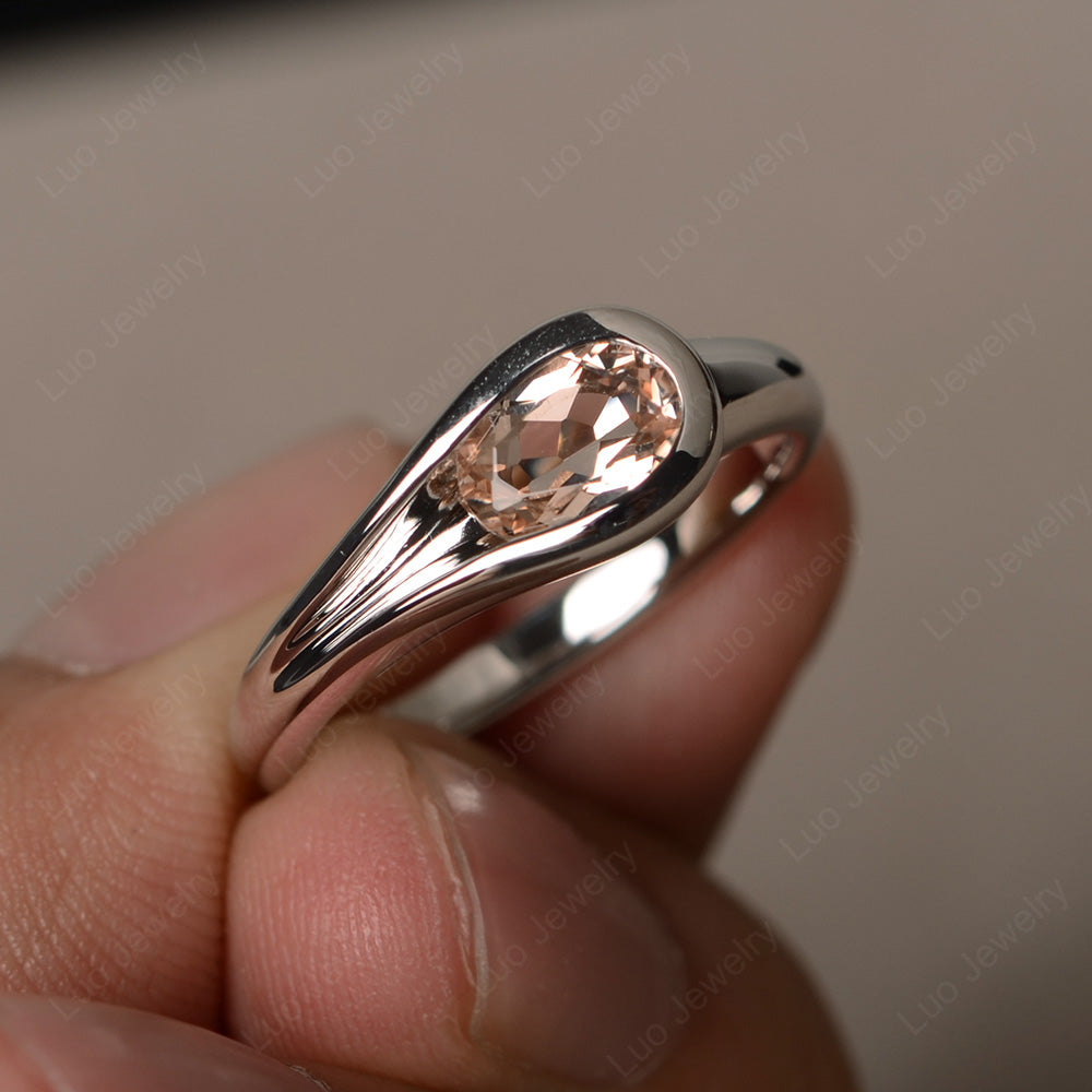 Oval Morganite Solitaire Ring White Gold - LUO Jewelry