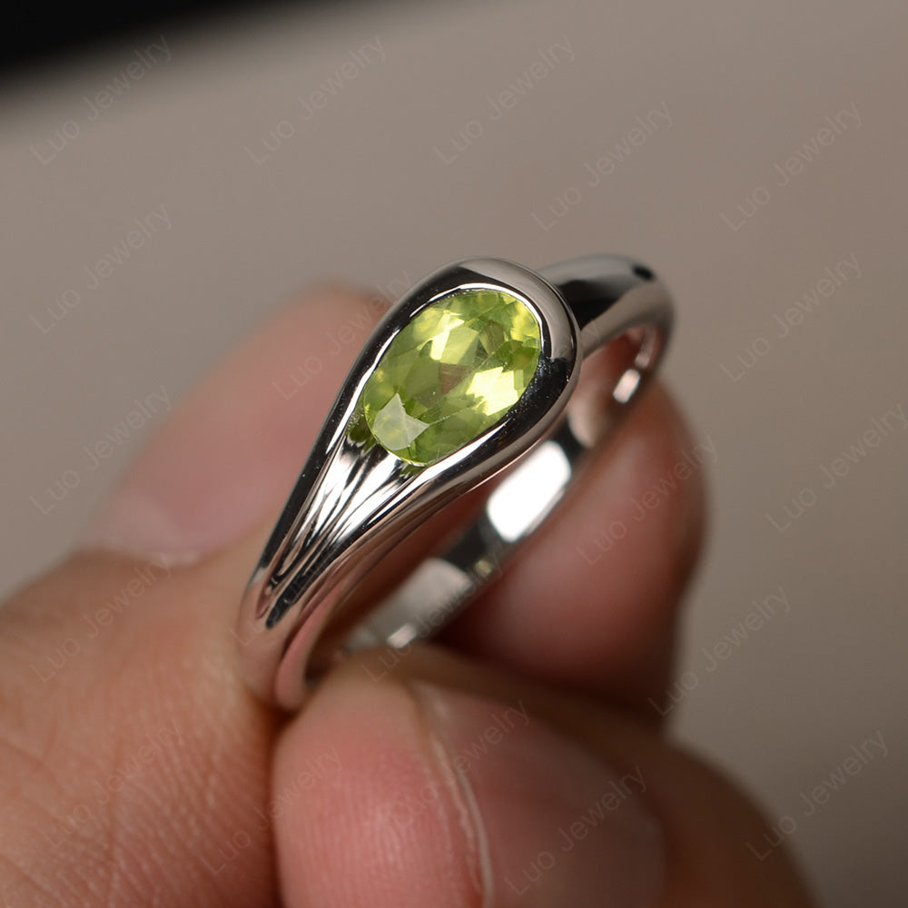 Oval Peridot Solitaire Ring White Gold - LUO Jewelry