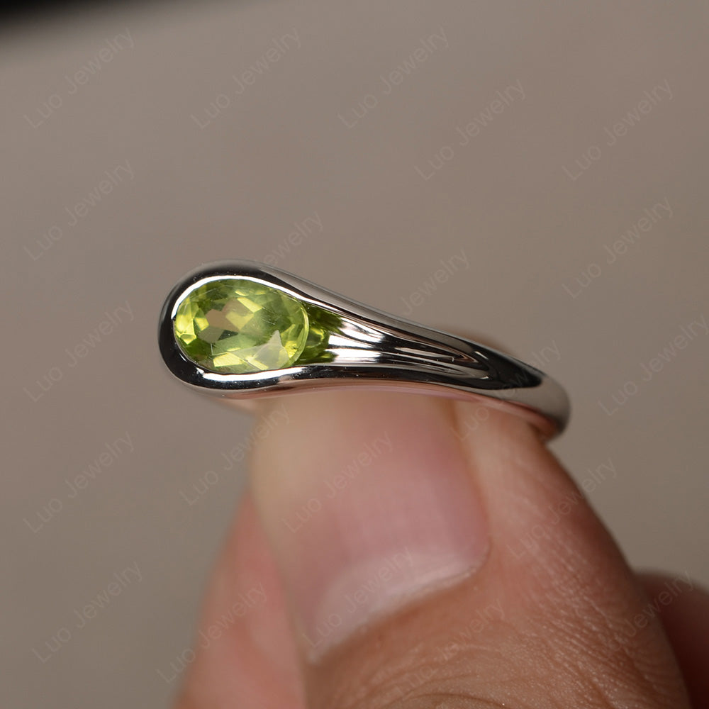 Oval Peridot Solitaire Ring White Gold - LUO Jewelry