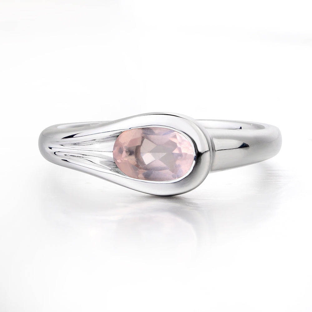 Oval Rose Quartz Solitaire Ring White Gold - LUO Jewelry