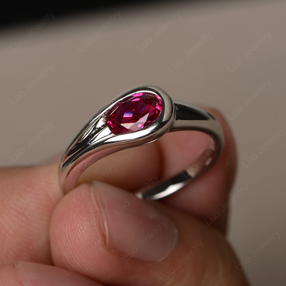 Oval Ruby Solitaire Ring White Gold - LUO Jewelry