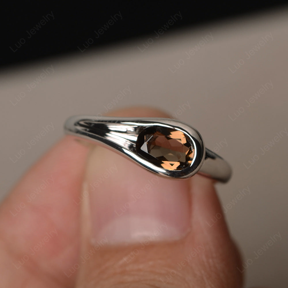 Oval Smoky Quartz  Solitaire Ring White Gold - LUO Jewelry