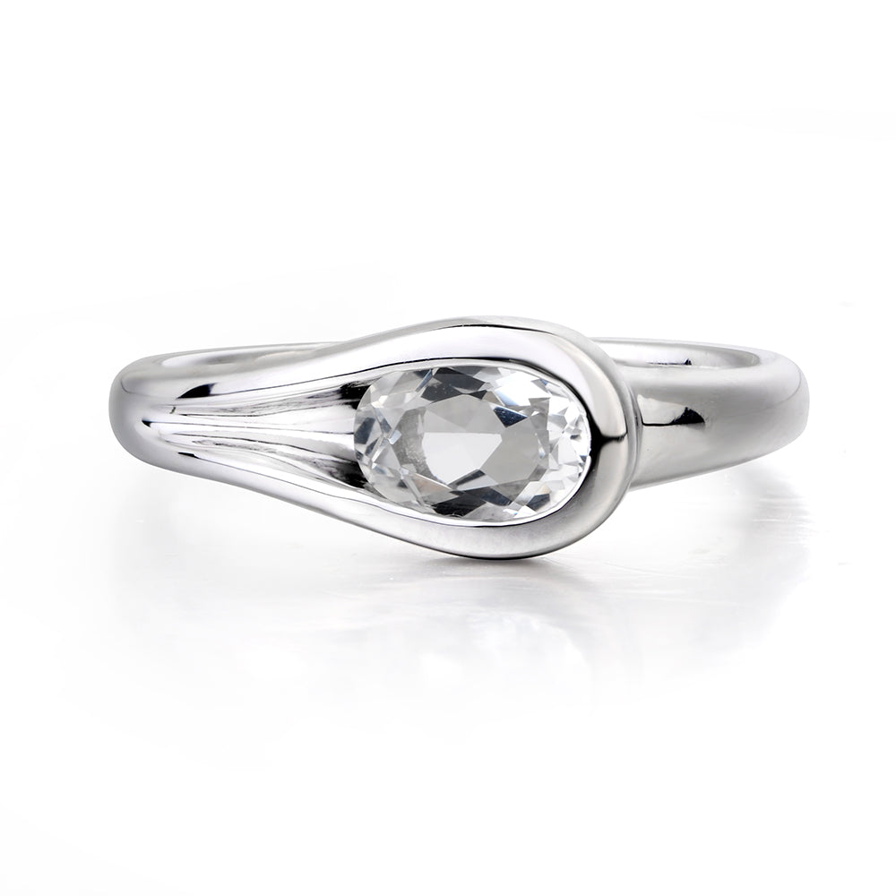 Oval White Topaz Solitaire Ring White Gold - LUO Jewelry
