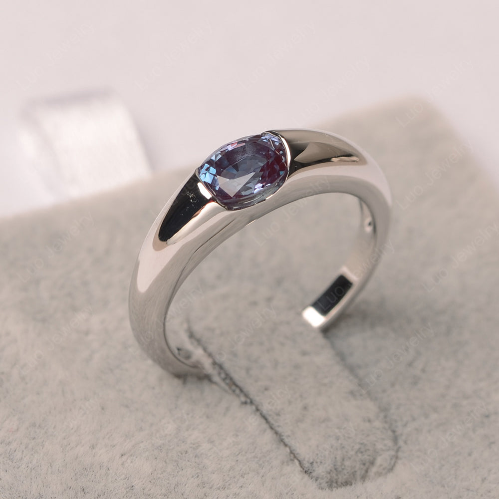 Alexandrite Ring East West Bezel Set Engagement Ring - LUO Jewelry
