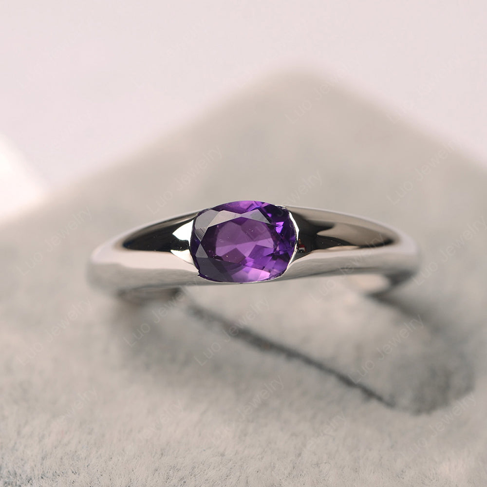 Amethyst Ring East West Bezel Set Engagement Ring - LUO Jewelry