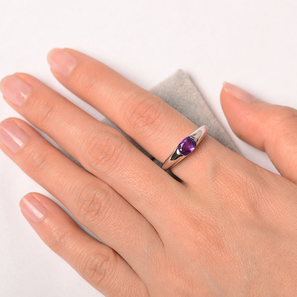 Amethyst Ring East West Bezel Set Engagement Ring - LUO Jewelry