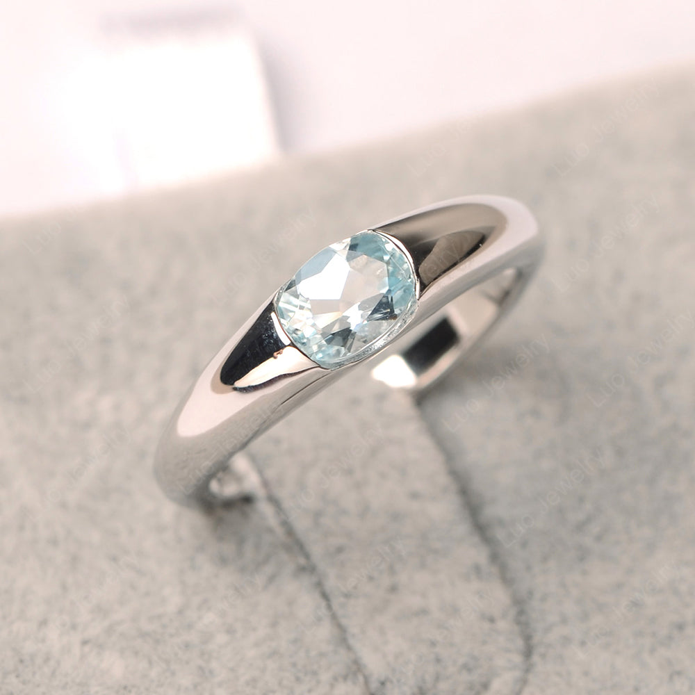 Aquamarine Ring East West Bezel Set Engagement Ring - LUO Jewelry