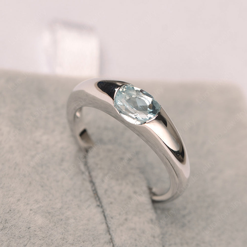 Aquamarine Ring East West Bezel Set Engagement Ring - LUO Jewelry