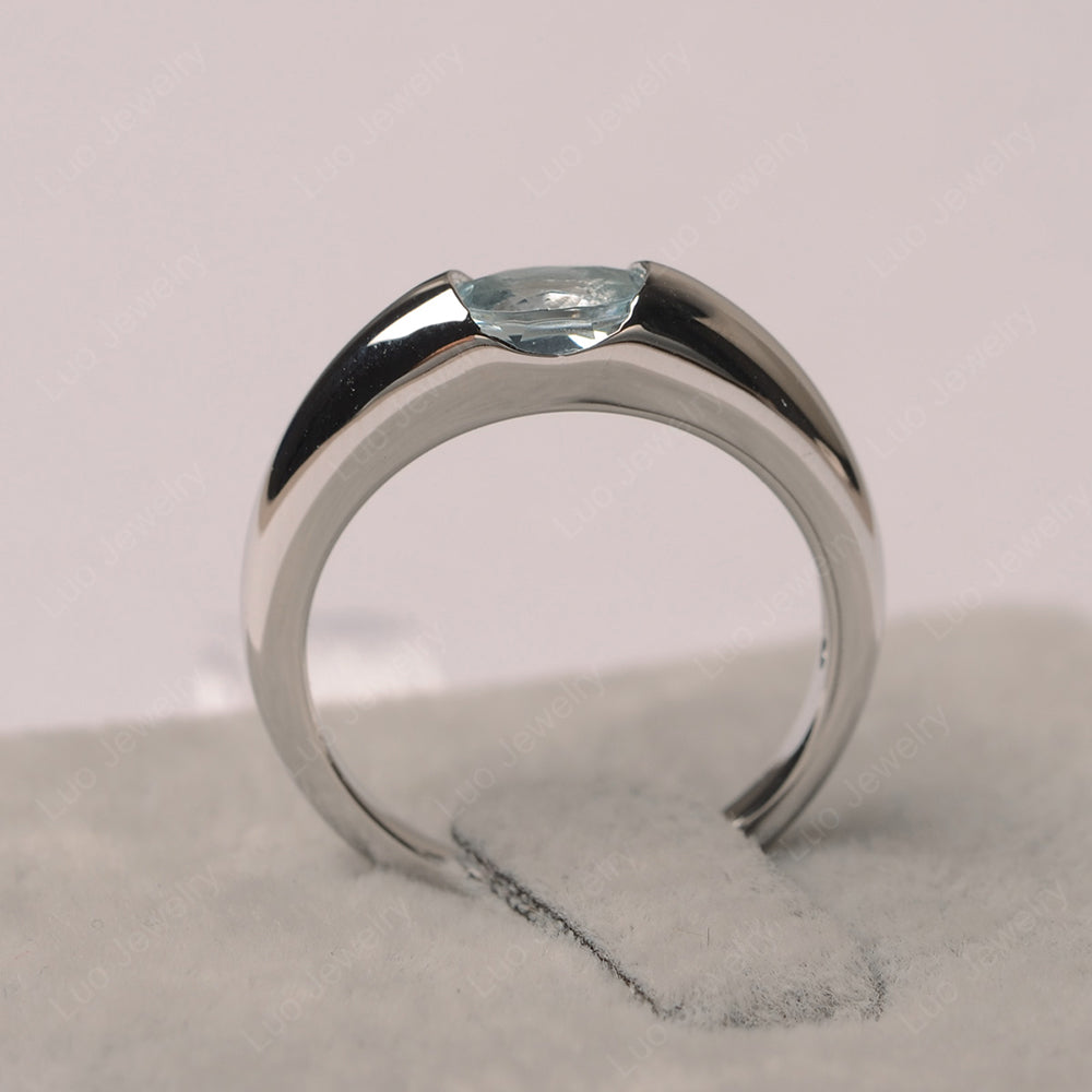 Aquamarine Ring East West Bezel Set Engagement Ring - LUO Jewelry