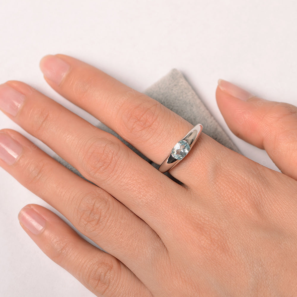 Aquamarine Ring East West Bezel Set Engagement Ring - LUO Jewelry