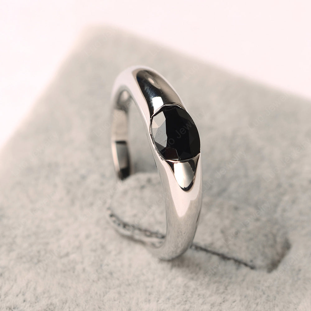 Black Stone Ring East West Bezel Set Engagement Ring - LUO Jewelry