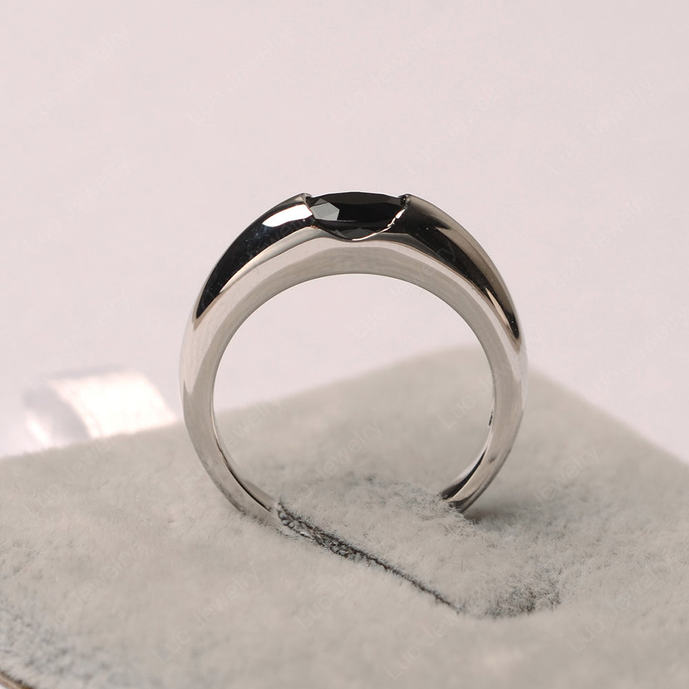 Black Stone Ring East West Bezel Set Engagement Ring - LUO Jewelry