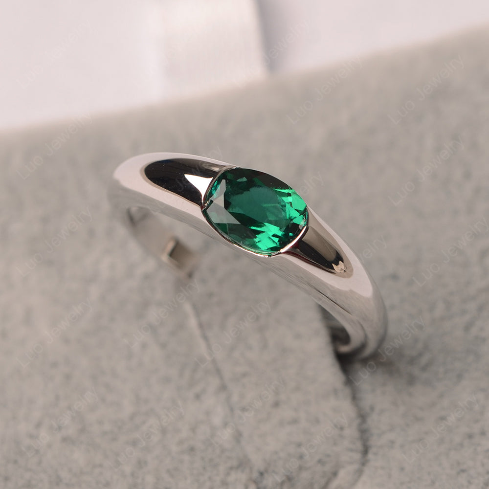 Lab Emerald Ring East West Bezel Set Engagement Ring - LUO Jewelry