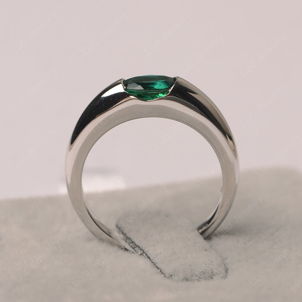 Lab Emerald Ring East West Bezel Set Engagement Ring - LUO Jewelry